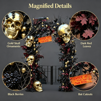 Décoration d'arche de porte d'Halloween chic et effrayante, virale sur TikTok, avec scène de squelette floral bordeaux sombre, accessoire pour cabine photo de fête