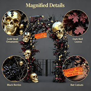 Arco Decorativo para Puerta de Halloween, Estilo Chic y Espeluznante, Viral en TikTok, Decoración Floral Color Borgoña, Accesorio para Fotos de Fiesta - Product Image 4