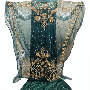 Elegant <b>Green</b> Embroidered Beaded <b>Net</b> Lace Luxury Floral Traditional Wear Kanga Clothing Set Girls Infants Toddlers 3-Piece - Product Image 3