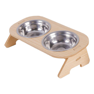 Mangeoire double pour animaux de compagnie avec cadre en bois, bol surélevé en acier inoxydable pour nourriture et eau pour chat et chien, forme arrondie - Product Image 5