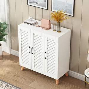 Modern <b>Shoe</b> <b>Cabinet</b> With Sliding Doors <b>Large</b> Capacity <b>Storage</b> For Living Room Entryway Organizer Gray White Design - Product Image 3