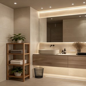 Mobile da Bagno Sospeso in <span class=keywords><strong>Legno</strong></span> |   Mobile in <span class=keywords><strong>Legno</strong></span> <span class=keywords><strong>Naturale</strong></span> + Lavandino |   Design con illuminazione a LED per bagni di piccole dimensioni - Product Image 5