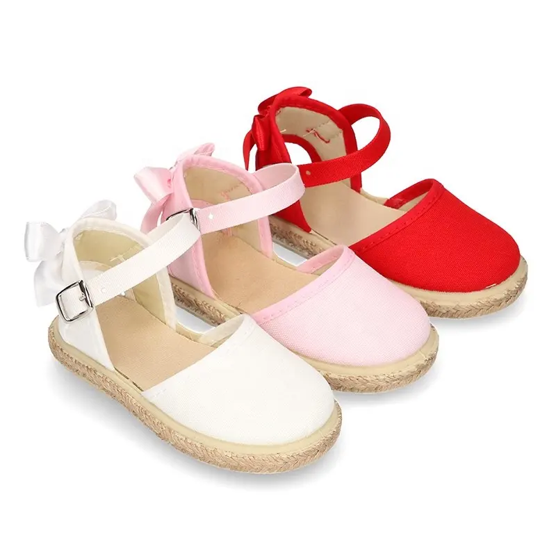 Little Kids Peuter Katoenen Canvas Espadrille Schoenen Trendy Buiten Baby Sandalen Meisje Met Lint