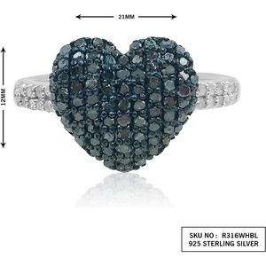 Natural White And Color Enhanced Blue Diamond Heart Dome Ring 925 Sterling Silver Round Cut Diamond Love Ring For Women - Product Image 6
