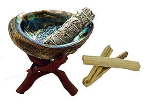 Premium Larger <span class=keywords><strong>Abalone</strong></span> <span class=keywords><strong>Shell</strong></span> zur Reinigung von Bundle mit 5 Zoll natürlichem Holz stativ Stand White Sage für Yoga Home Fragrance - Product Image 5