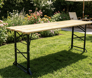 Trending Heavy Duty Fir Wood Top <strong>Folding</strong> Picnic <strong>Table</strong> <strong>Adjustable</strong> <strong>Heights</strong> Metal Frame Patio Dining <strong>Table</strong> for Camping - Product Image 4