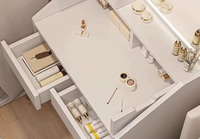 Commode en bois moderne et simple pour chambre à coucher avec miroir éclairé, petite table de maquillage multifonctionnelle pour la famille, rangement cosmétique