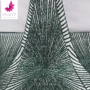 Tela de Encaje de Lujo con <span class=keywords><strong>Lentejuelas</strong></span> y Cuentas <span class=keywords><strong>Verde</strong></span> Esmeralda Brillante, Encaje Pesado con Pedrería para <span class=keywords><strong>Vestido</strong></span> de Novia, Aso Ebi HY2107 - Product Image 2