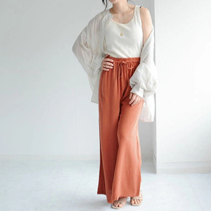 Nuovi <span class=keywords><strong>Pantaloni</strong></span> Estivi a Vita Alta in Misto <span class=keywords><strong>Lino</strong></span> e Cotone, Gamba Larga, Casual, da Donna, Streetwear, Personalizzabili con Logo OEM - Product Image 2