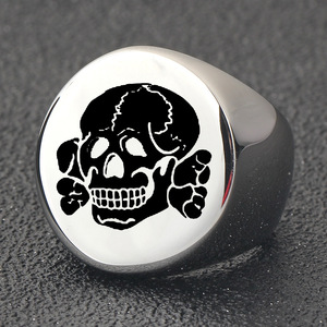 Titanium Steel Round Skull <b>Ring</b> 22MM Laser Engraved Unisex Fashion Jewelry Gift - Product Image 3
