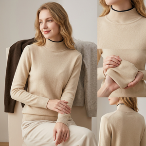Suéter de Cuello Alto para Mujer, 100% Cachemira, Manga Larga, Color Sólido, Estilo Minimalista, Otoñal, Antipilling, Tejido de Punto - Product Image 4