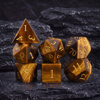 Vente en gros usine : Ensemble de dés DND en pierre naturelle œil de tigre jaune (D6, D20, D10, D12) pour RPG Dungeons and Dragons