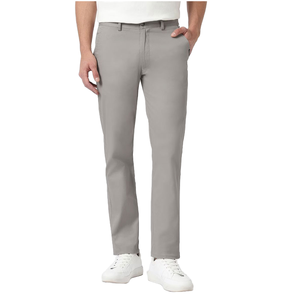 Pantalon habillé décontracté gris pour homme, coupe droite, en toile, avec poches latérales, infroissable, poids moyen, fermeture éclair - Product Image 1