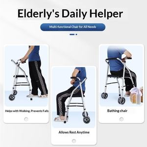 Déambulateur pliable multifonctionnel en aluminium renforcé à deux roues avec siège réglable pour le soutien à la marche des personnes âgées - Product Image 3