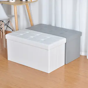 Modern beyaz deri depolama katlanabilir ayak istirahat tabure dikdörtgen osmanlı tezgah koltuk uzay tasarrufu oturma odası