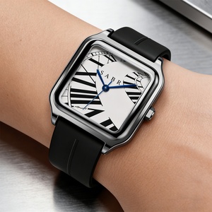 Men's Arabic Numeral Quartz Watch Rectangle Stainless Steel Alloy <b>Acrylic</b> Silicone Band Water Resistant 30M Business Watch - Product Image 3