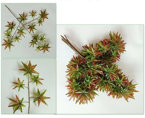 تقليد أوراق خضراء برتقالية أوراق قيقب شجرة اللبخ خضراء صناعية 3 فروع نبات لاتكس لديكور الزفاف - Product Image 6