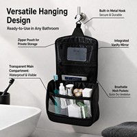 Trousse de Toilette Suspendue Premium 2026 pour Professionnels, Organisateur de Voyage Étanche avec Miroir Intégré et Crochet Métallique