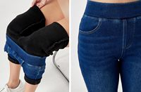 Femmes Denim Doublé Thermique Flanelle Contrôle Du Ventre Taille Haute Jeans Skinny Simple Tissé Automne Lavage En Machine Importé