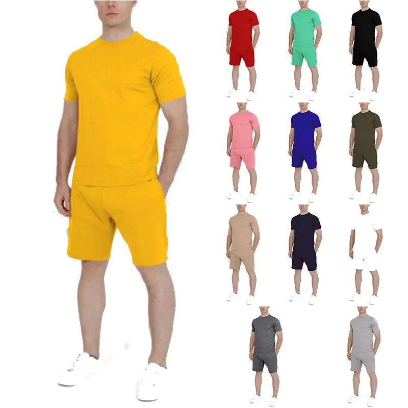 Conjunto de logotipo personalizado masculino, roupa de 2 peças para esporte de corrida, shorts de manga curta de verão com dois tons