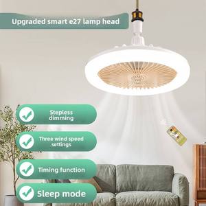 Ventilateur de plafond LED avec douille E27, montage encastré, moteur DC, télécommande, variateur d'intensité, 5 vitesses, corps en plastique blanc, 5 pales, 32-48 pouces, pour salon - Product Image 1