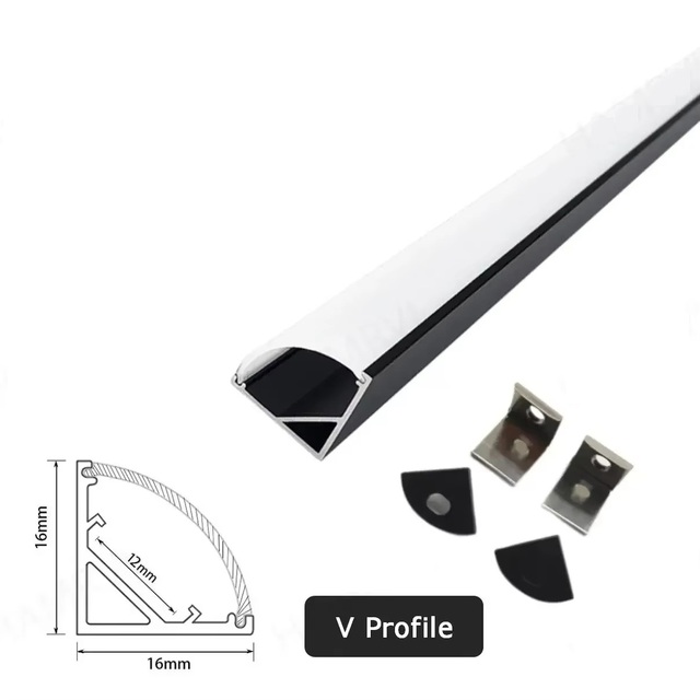 Customized 2M/1M Black LED Aluminum Channel V/U/YW for Led Strip with Black and Milky Cover, Aluminium Profile LED Bar Light