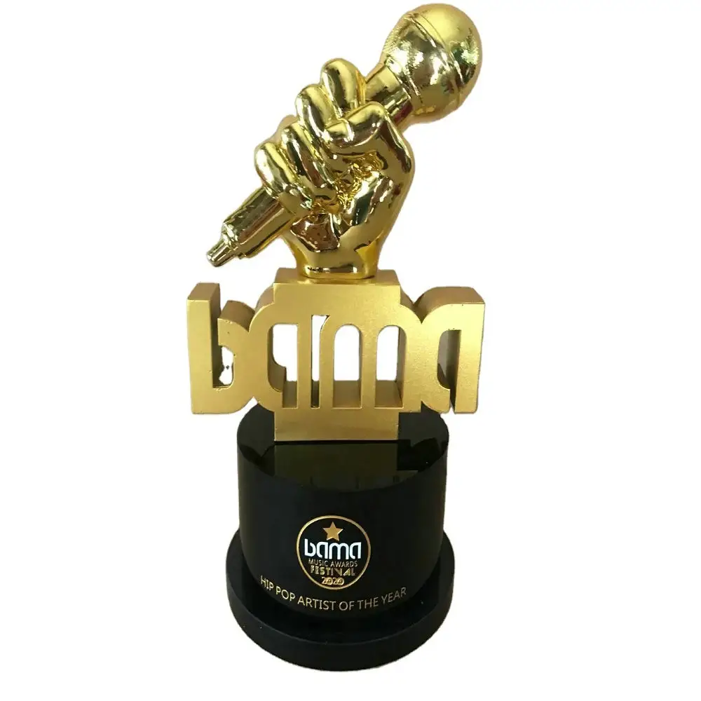 Copa de trofeo de premios de baile musical con efecto dorado deportivo profesional personalizado de resina de cristal y metal de alta calidad