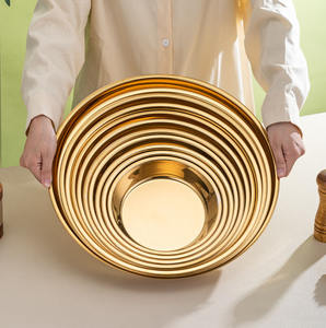 Plaque de cuisson ronde en acier inoxydable pour restaurant, plateau de récupération des graisses doré, plaque à <span class=keywords><strong>pizza</strong></span> en métal, assiettes de service profondes, plat à dinde - Product Image 5