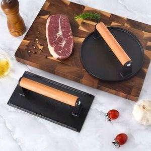 Prensa para Hamburguesas de Alta Calidad con Mango de Madera, Herramienta para Aplanar Carne de Res, Pollo y Pescado, para BBQ - Product Image 5