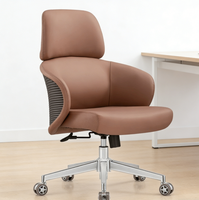 Chaise de bureau de direction moderne en cuir - Chaise de patron ergonomique pivotante - Chaise de bureau de direction luxueuse à dossier moyen