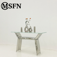 Table console MSFN originale en acier inoxydable avec plateau en verre trempé, style artistique-sculptural, moderne, de luxe, pour salon, table d'appoint, hôtel