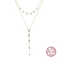 Bijoux fins Accessoire de collier à 2 couches à la mode et de haute qualité, collier pendentif en zircon ovale rond en argent sterling 925
