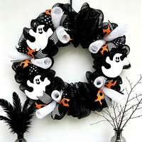 Couronne de Noël d'Halloween en direct d'usine avec motifs citrouille et chauve-souris pour fête d'Halloween et décoration murale extérieure de porte d'entrée