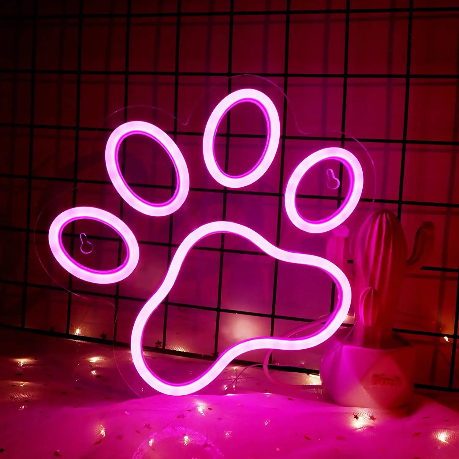 Dog Paw Print Neon Sign Dimmer Rosa Led Sinais De Néon para Wall Decor USB Alimentado Acrílico Neon Lights para BedrooM Presentes de Aniversário