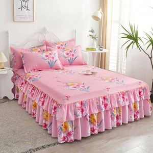 Ensemble de jupes de lit double couche à imprimé floral, 100 % polyester, 100TC, 30 fils, lavable, toutes saisons - Product Image 6