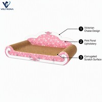 Chaise longue griffoir pour chat en carton ondulé rose à motifs floraux, style victorien, siège à griffer, mobilier orné, vente en gros