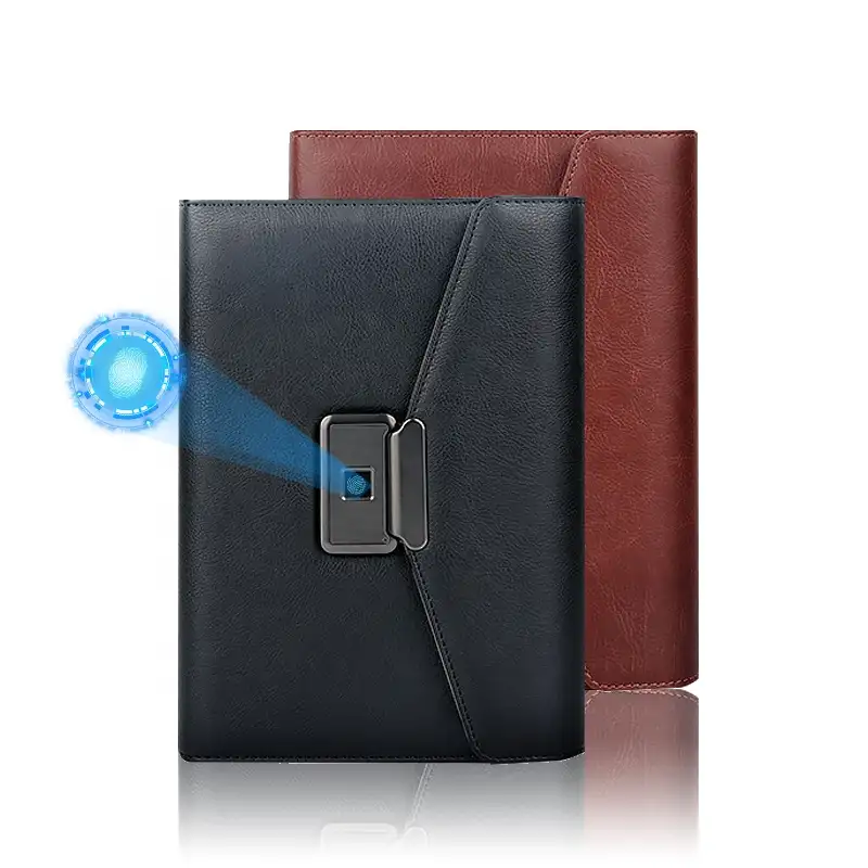 Custom Leather Smart Diary Fingerprint Lock Notebook With Powerbank