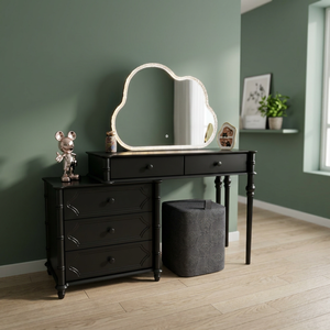Modern Black Makeup <b>Vanity</b> Table with <b>Lighted</b> Cloud <b>Mirror</b> and Storage Drawers for Bedroom Furniture - Product Image 3