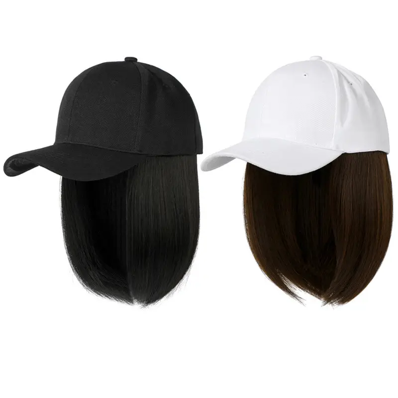 Wholesale Top quality Natural Short Wavy Hair Synthetic Hair Attached Adjustable Bobo Women Baseball Wig Hats