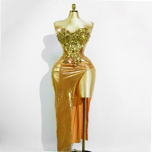 Robe <span class=keywords><strong>de</strong></span> Soirée <span class=keywords><strong>Sirène</strong></span> Or Liquide - Robe <span class=keywords><strong>de</strong></span> Bal Métallique Sexy à Fente Haute pour Gala, Tapis Rouge, Concours <span class=keywords><strong>de</strong></span> Beauté et Soirée Formelle 2026 - Product Image 2