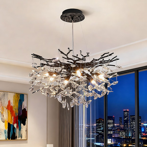 Modern <b>Tree</b> Branch Crystal Chandelier Black 6 Heads <b>LED</b> Pendant Light For Living Room Kitchen Bedroom - Product Image 1