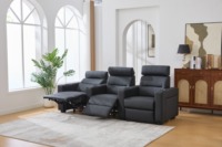 Juego de sofá reclinable con luces LED personalizadas de lujo moderno, cuero inteligente eléctrico de 3 plazas para cine en casa, muebles de sala de estar de madera