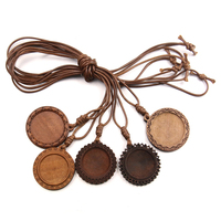 Plateaux de base de pendentif camée vierges avec cordon en cuir pour la fabrication de bijoux