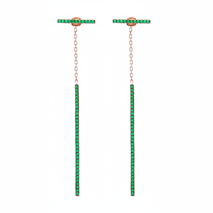 Pendientes largos de circón Esmeralda con barra fina, venta al por mayor, joyería de plata de ley 925 fina hecha a mano turca - Product Image 2