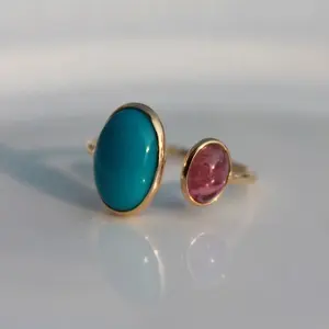 Silver 925 Natural Gemstones Ring with Turquoise and tourmaline open jewelry High Quality Factory Price from China