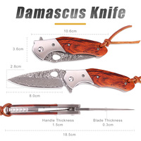 Meilleurs couteaux de chasse pliants en acier Damas, couteau de poche pliant à manche en bois, couteau de survie EDC ultra-affûté pour équipement de bushcraft en extérieur