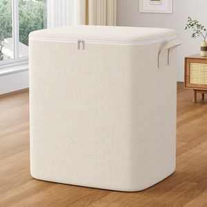 Cotton Linen Storage Bag Off White Rectangle Large Capacity Clothing Organizer Moving Seasonal Storage - Product Image 1