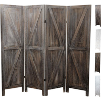 Paravent à 4 panneaux en bois marron rustique, motif K, style porte de grange, pliable, pour séparation d'espace et intimité