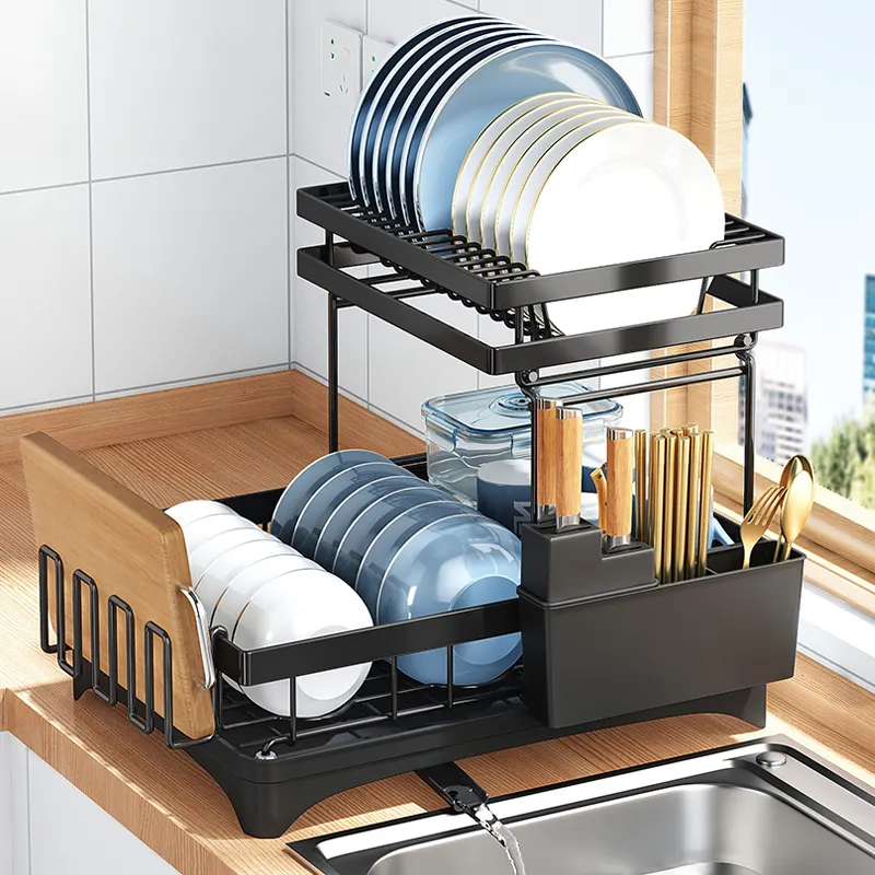 2023 Dish Rack with Extra Drying Mat 2-Tier Dish Racks for Kitchen Counter Kitchen Organization