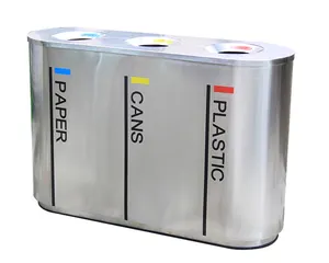 Wholesale Outdoor Stainless Steel Commercial Trash Bin Brushed 3 Top 60ltr Each Bin Wbo090